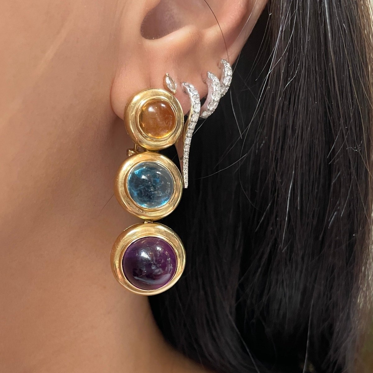 Retro 14k Gemstone Gumdrop Earrings - AURORO