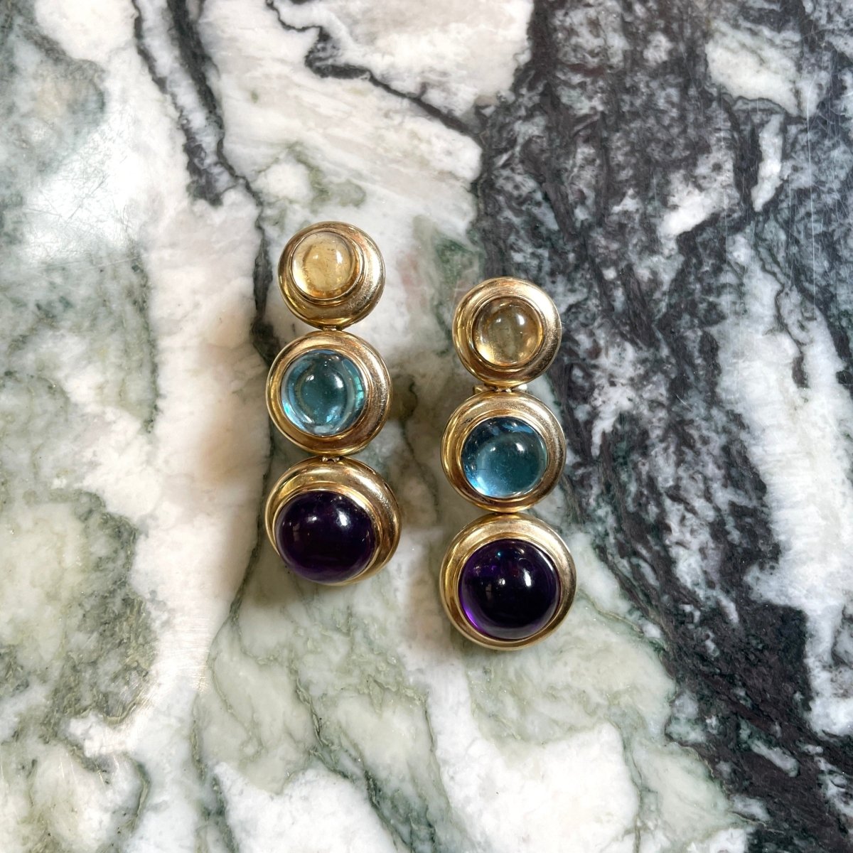 Retro 14k Gemstone Gumdrop Earrings - AURORO
