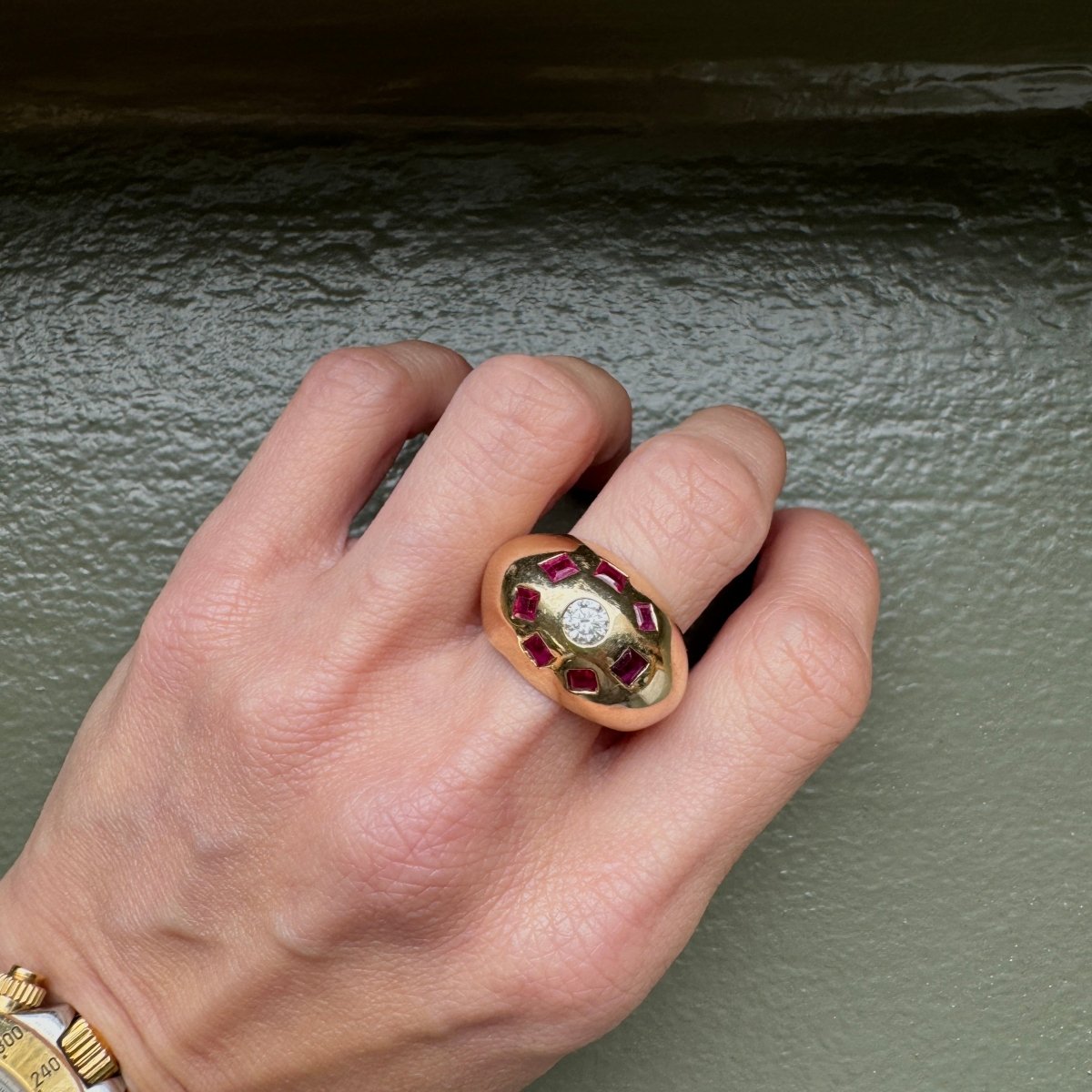 Vintage 14K Diamond + Ruby Dome Ring - AURORO