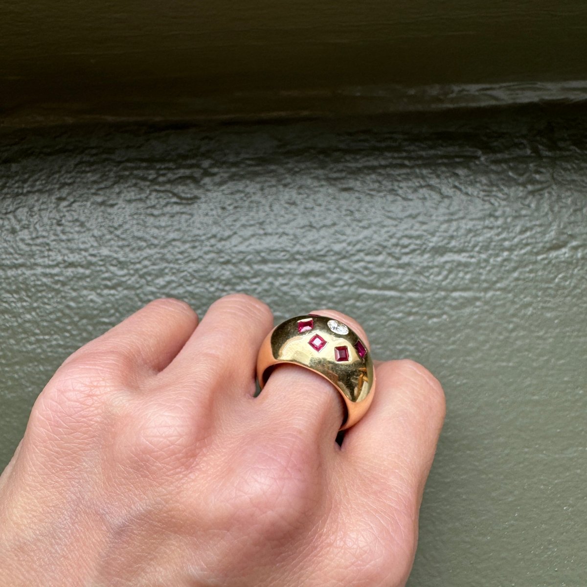Vintage 14K Diamond + Ruby Dome Ring - AURORO