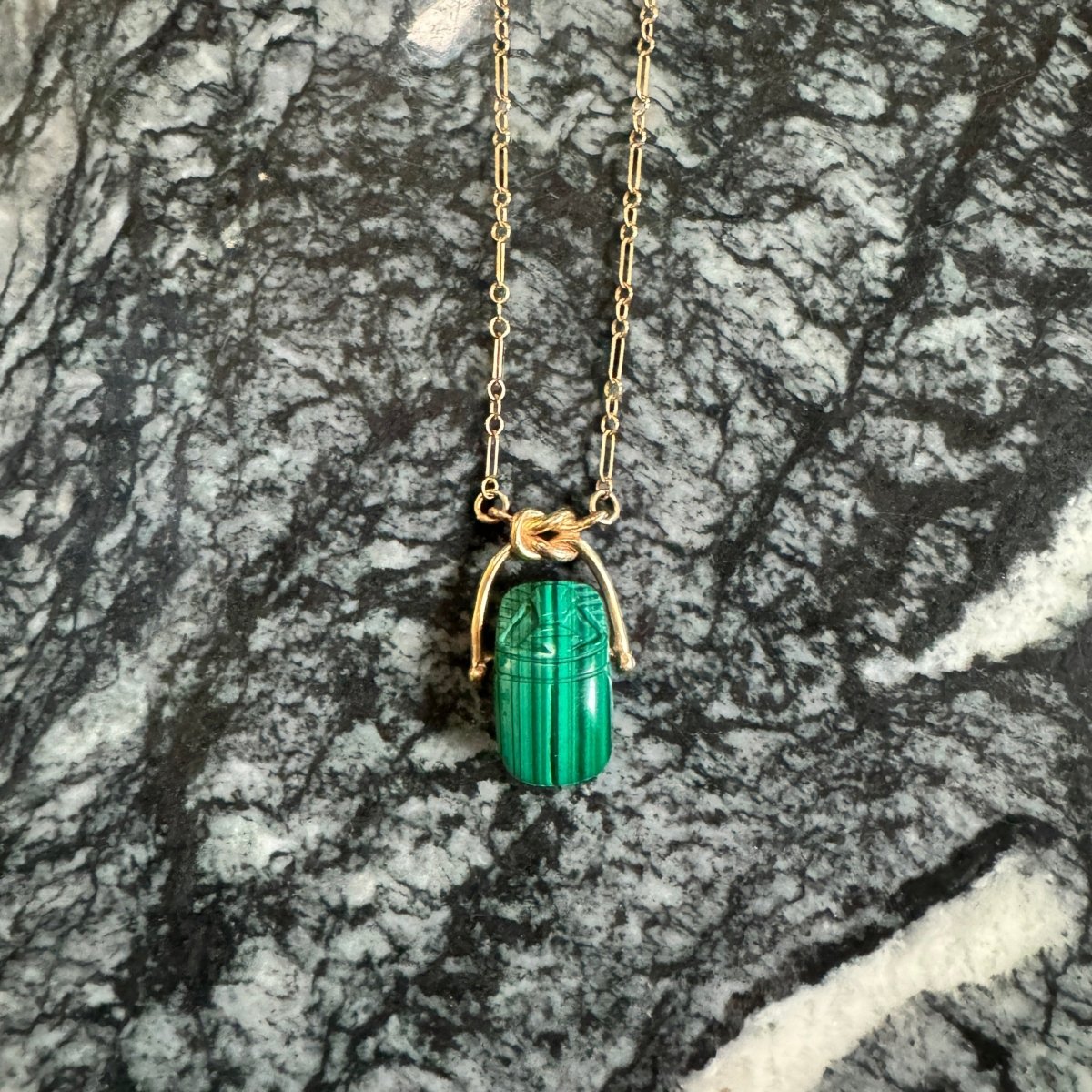 Vintage 14k Malachite Scarab Necklace - AURORO