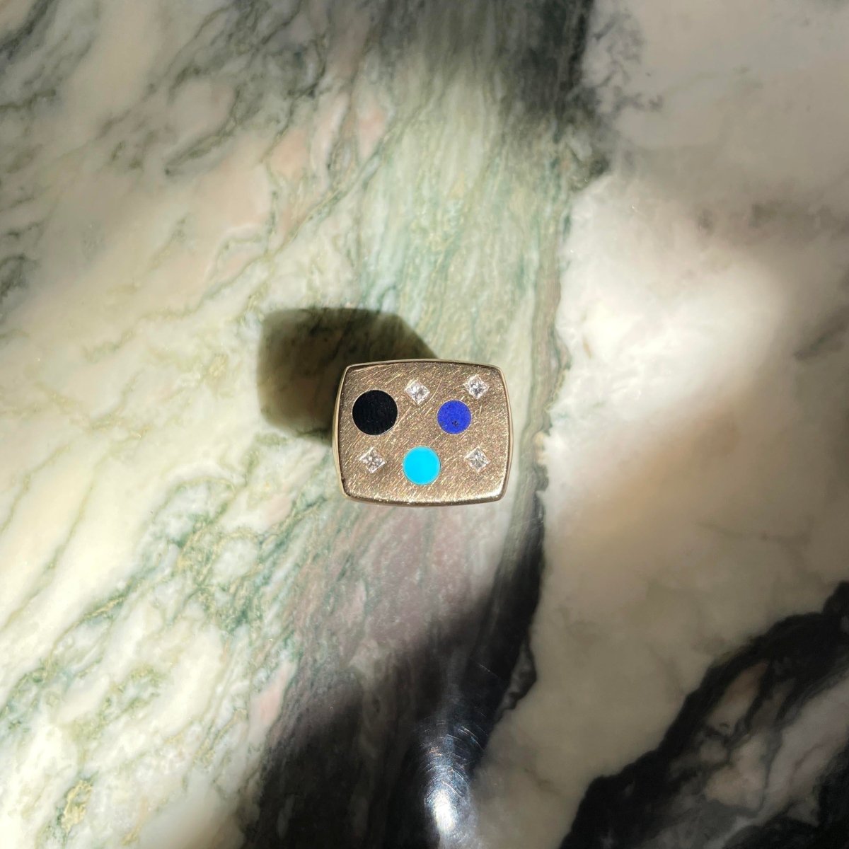 Vintage 14k Inlaid Dot + Diamond Signet Ring - AURORO